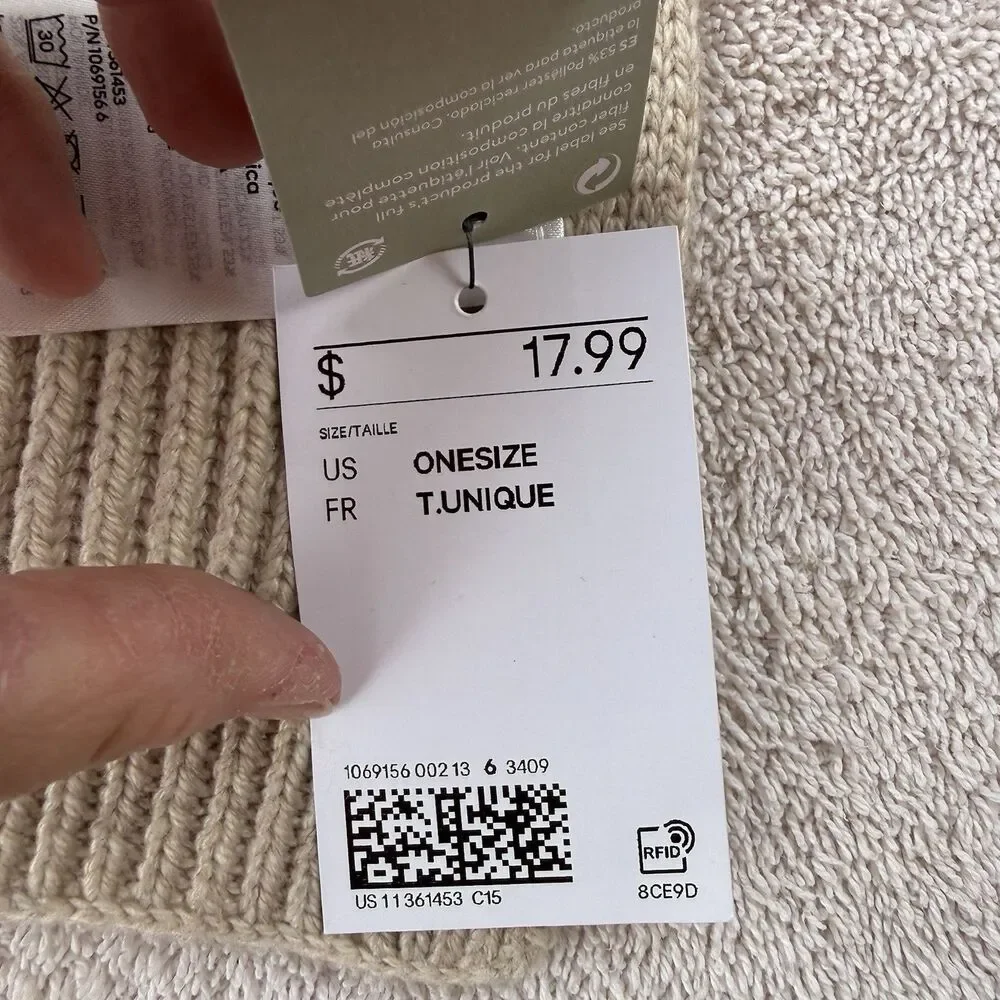 NWT H&M Rib Knit Mock Neck Poncho Sweater Cape One Size Beige Minimalist